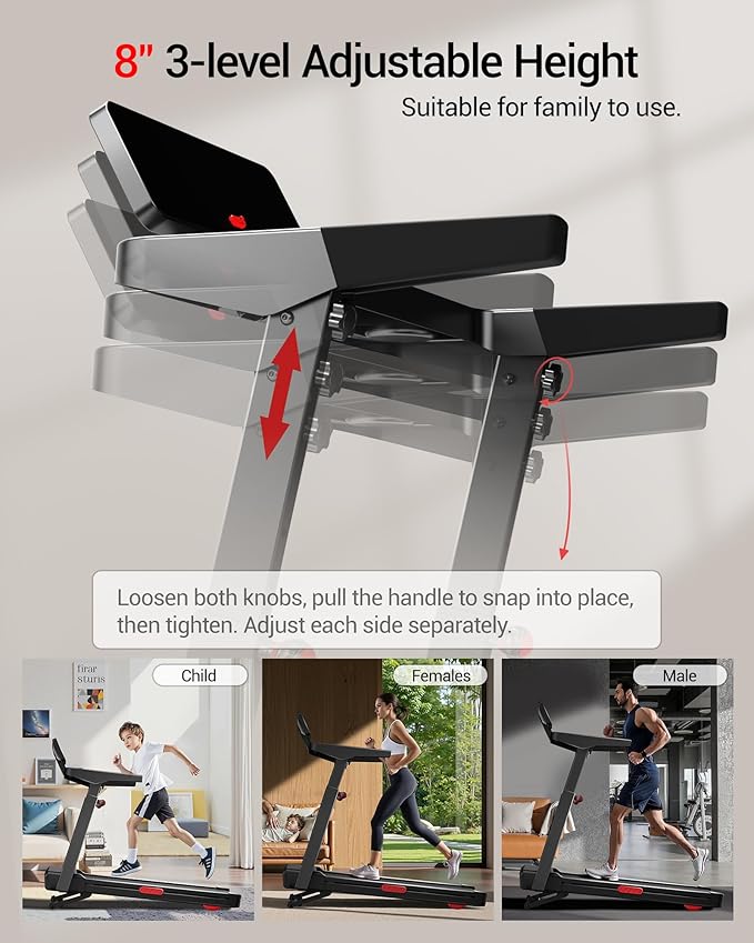 UMAY Incline Treadmill with 2-20% Auto Incline, 400LB Capacity Foldable Treadmills for Home with-Handle Height Adjustable, 42.5"×16.2" Extra-Wide Running Surface, 3.5HP 0.6-8.7MPH Running Machine