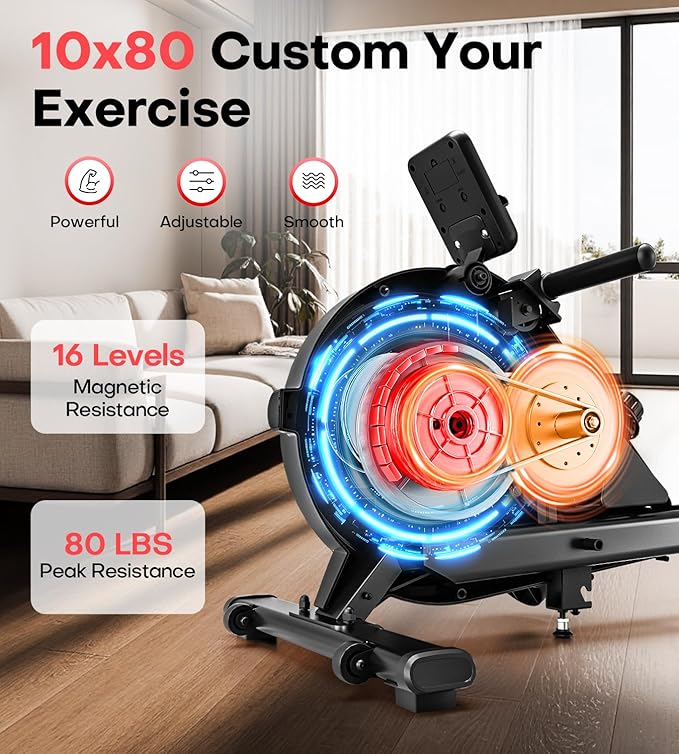 Rowing Machines for Home, 16/32-Level Adjustable Resistance, Magnetic Rowing Machine with App Supported, 350/400 LB Weight Capacity, Upgraded Dual Slide Rails with LCD Data Display Screen