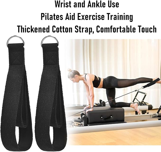 Drfeify 2PCS Double Loop Pilates Strap with D Circle, Adjustable Exercise Wrist Band for Home Gym Workouts