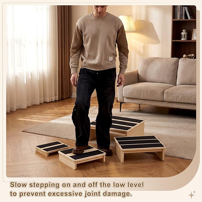 Sintuff Exercise Step Platform for Balance & Strength Training, Wooden Nesting Exercise Steps 330 Lb. with Non-slip Surface, Progressive Height Training for Home Fitness