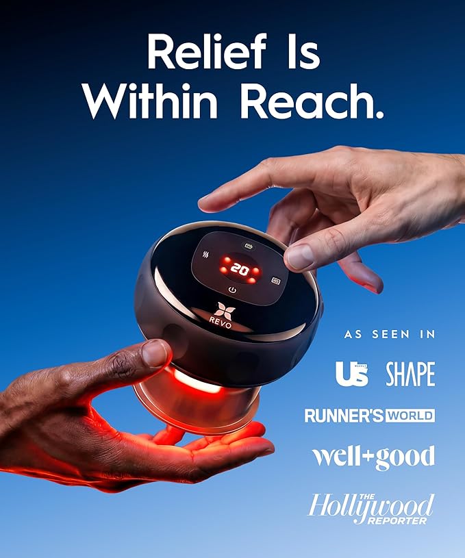 REVO The Original 4-in-1 Smart Cupping Therapy Massager, Red Light Therapy for Targeted Pain Relief, Knots, Aches, Muscle Soreness, Circulation & Tighter Skin, Portable Cupping Kit (Four Pack)