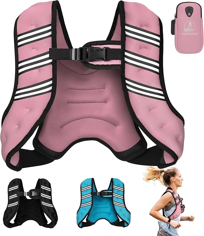 Weighted Vest for Women Men, 6lb/8lb/12lb/16lb/20lb/25lb/30lb Adjustable Weight Vest with Reflective Stripes for Workout, Strength Training, Running, Fitness, Muscle Building, Weight Loss, Rucking Vest With Phone Pouch
