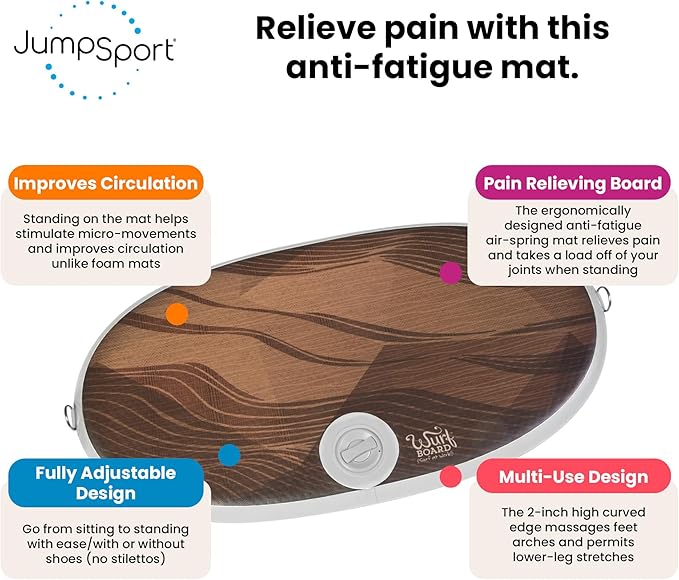 Wurf Board by JumpSport (Santa Cruz or Maui style) | Curved Air-Spring Anti-Fatigue Mat for Standing Desk Users | Stress-Relieving Desk Accessory | Comfort In Motion