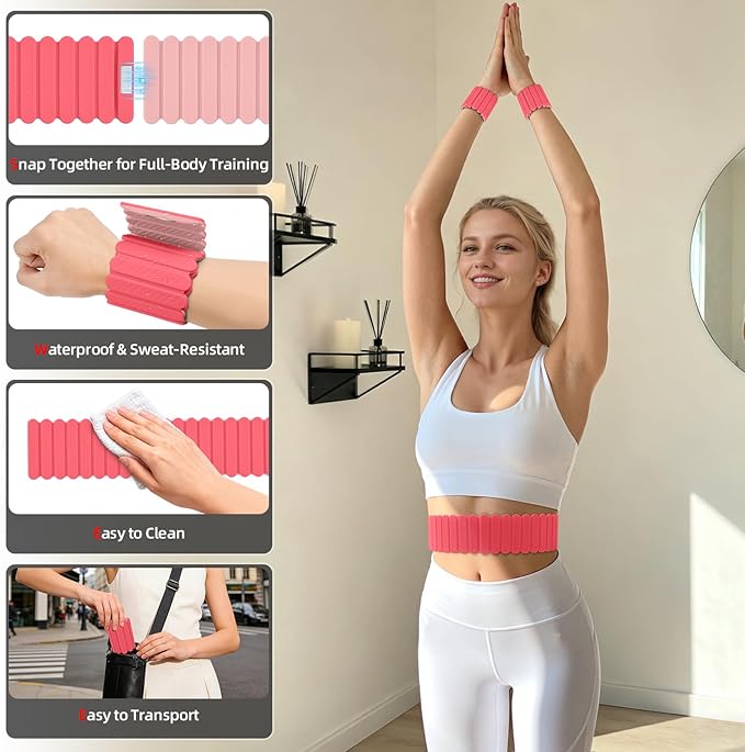 Abahub Wearable Wrist & Ankle Weights Set of 2, Stackable Magnetic Weighted Bracelet for Women, Waterproof Silicone Arm Leg Weights for Home Gym Workout, Running, Yoga & Pilates