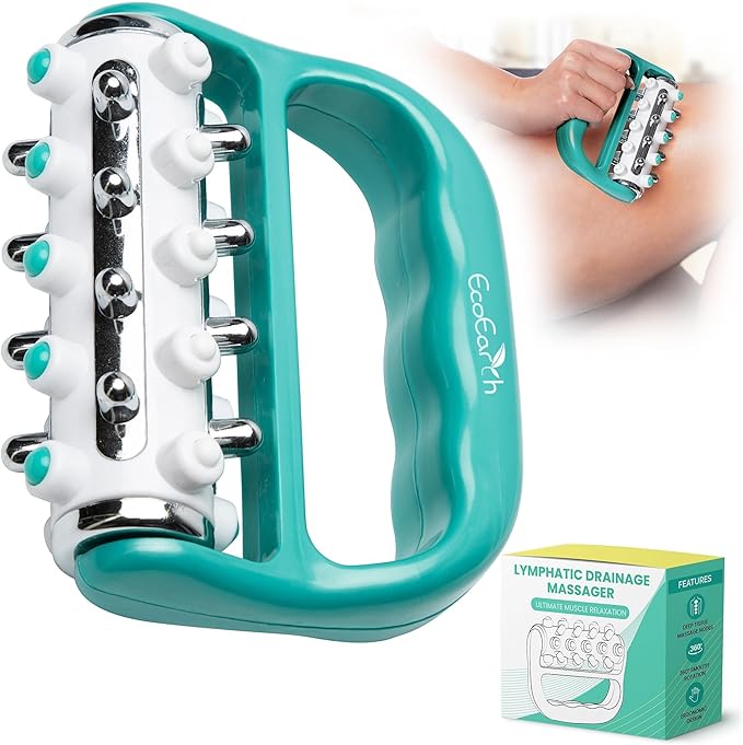EcoEarth - Myofascial Release Cellulite Massager - Green - Lymphatic Drainage Massage Roller - Handheld Deep Tissue Massage Therapy Tool for Men and Women - Reduce Appearance of Cellulite