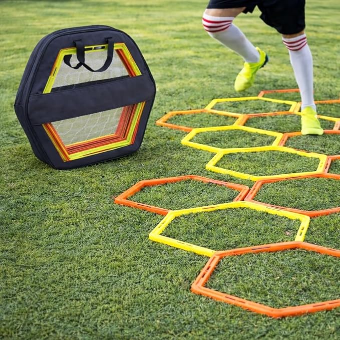 Japard Hex Agility Rings for Speed Training & Agility Footwork Training Speed Hurdles Ladder with Carrying Bag