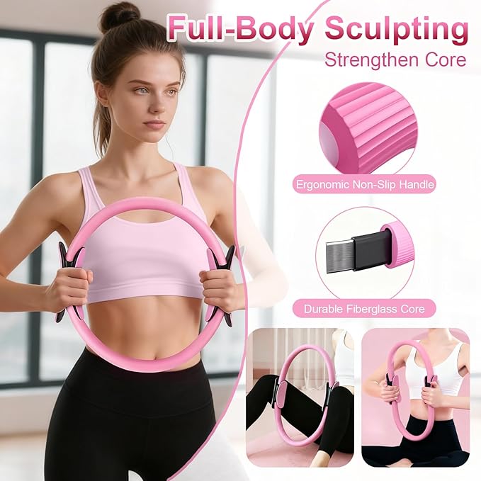 Home Pilates Essentials Kit for Women, Pilates Kit for Home Workouts, Pilates Equipment with Figure 8 Resistance Band, 14" Magic Circle, Yoga Ring, Pilates Accessories Set for Starter Workout