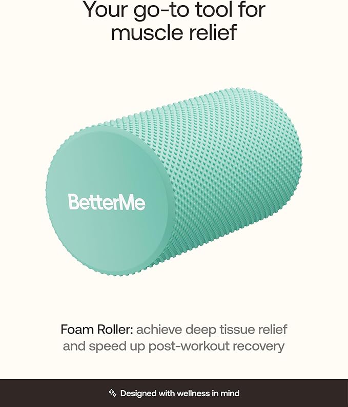 BetterMe Foam Roller for Muscle Recovery – High Density Exercise Roller for Back &Legs – Deep Tissue Massage Roller for Tension, Relief & Stretching (Subtle Mint)