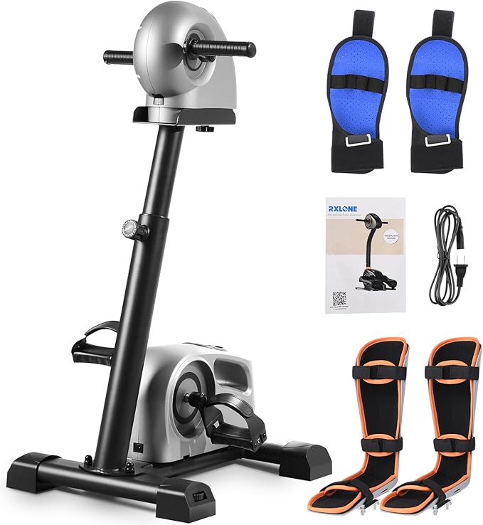 2026 Electric Physical Therapy Exercise Bike with Leg Support & Stroke Hand Brace - Arm Leg Pedal Exerciser | 20 Speed Dual Motorzied Rehab Trainer for Knee, Foot, Arm Recovery | Elderly & Disabled
