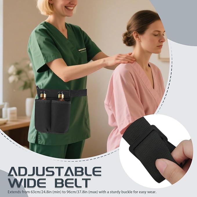Diakey 2 Pack Massage Oil Bottle Holster 2 Pocket, Lotion Bag Waist Holder Pouch with Adjustable Belt, Massage Therapy Supplies for Therapist Easy Access Accessories