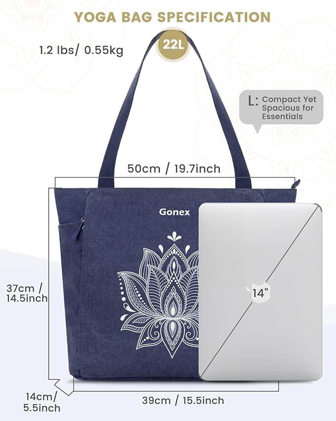 Gonex Yoga Mat Bag, Large Tote Bag with Multi Pockets for Women Men, Canvas Mat Carrier, Full Zipper Easy Access for Pilates Gym Travel