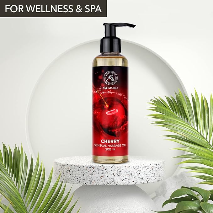Cherry Sensual Massage Oil for Couple 6.8 Fl Oz - Massage Oil - Blend of Almond and Grapeseed Oils - Body Oil for Him & Her - for Couples - Romantic Gift - Relaxing Massage Oil