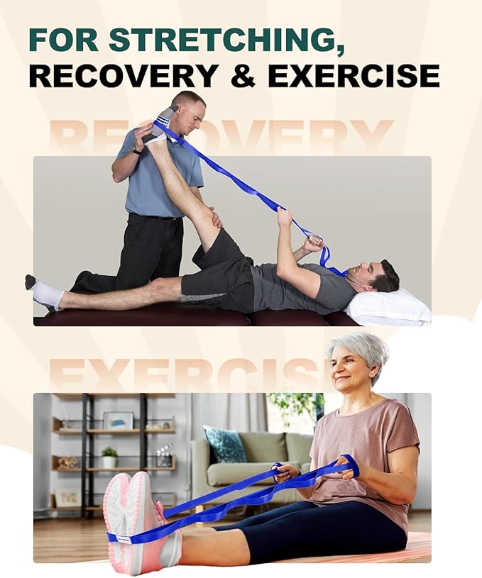 Trideer Stretching Strap for Physical Therapy & Home Rehab, Non-Elastic Yoga Stretch Strap with Loops for Mobility, Yoga & Pilates Stretching