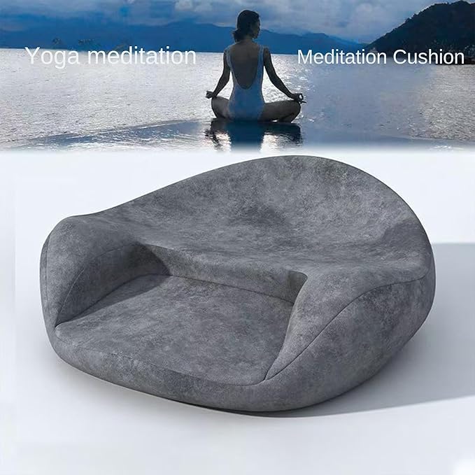 Ergonomic Meditation Cushion, Suede Floor Seat for Yoga and Mindfulness Practice, Memory Foam, Curved Back Support (Grey)