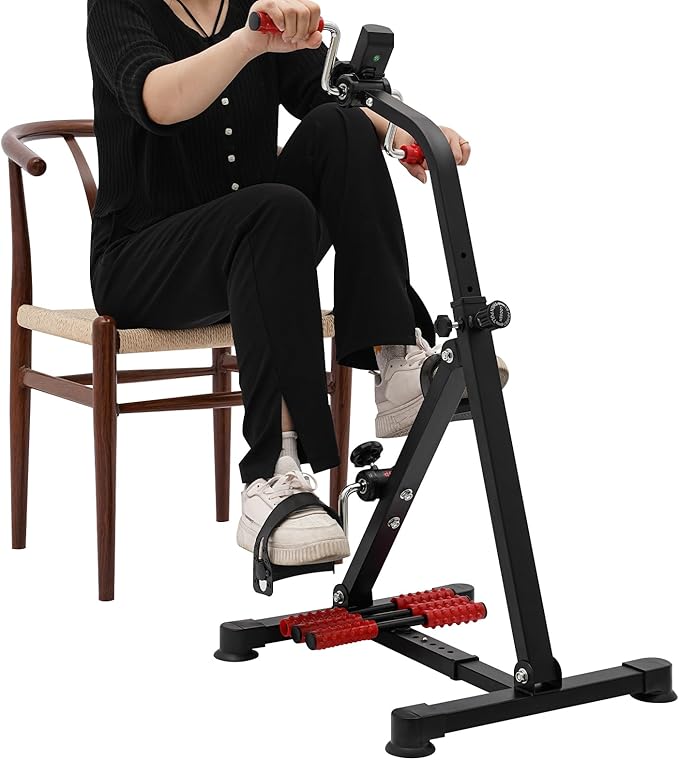 Pedal Exerciser Bike for Seniors, Hand Arm Leg and Knee Peddler, Adjustable Fitness Recovery Equipment with LCD Monitor, Home Exercise Equipment for Elderly