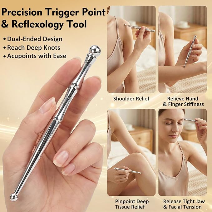 2-in-1 Premium Solid Stainless Steel Gua Sha & Myofascial Muscle Scraper – Manual Deep Tissue Massage Comb & Reflexology Pen – Handheld Body Massager for Fascia Release, Sculpting & Mobility