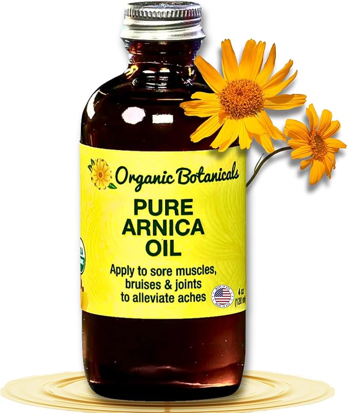 Arnica Oil - Pure Organic Muscle Discomfort Bottle - Arnica Montana Oil for Bruising & Swelling, Muscle, Joint Discomfort, and Sports Injuries, Arnica Massage Oil (4 oz)