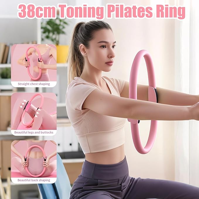 Pilates Essential Kit - Yoga Kits for Home Workout, with Pilates Ring and Ball Set, Resistance Bands for Toning Arms, Thighs/Legs & Core, Yoga Brick and 1.8-Metre Strap
