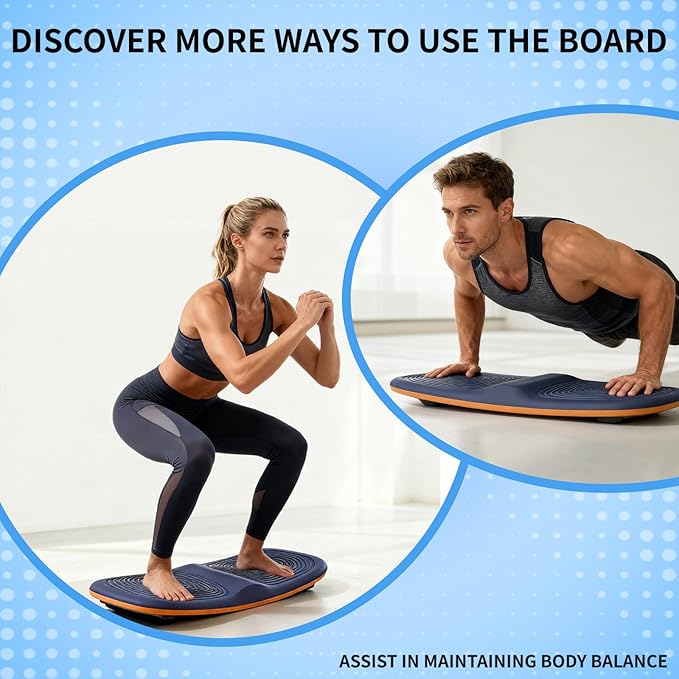 Ergonomic Wooden Balance Board, Anti-Fatigue Wobble Board, Anti-Slip Balance Board with PU Cushioned Top, Standing Desk Mats, Rocker Board, Office Accessories, Blue