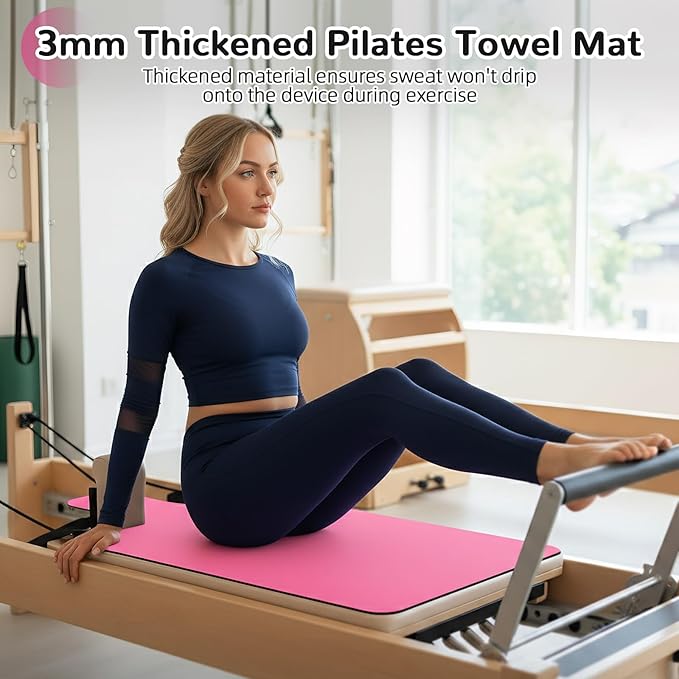 Non Slip Pilates Reformer Mat, Soft Suede Velvet Pilates Towel Mat, Pilates Mat with Multiple Equipment, Lightweight and Foldable, Sweat Wicking and Quick Drying, For Yoga and Fitness (Pink)