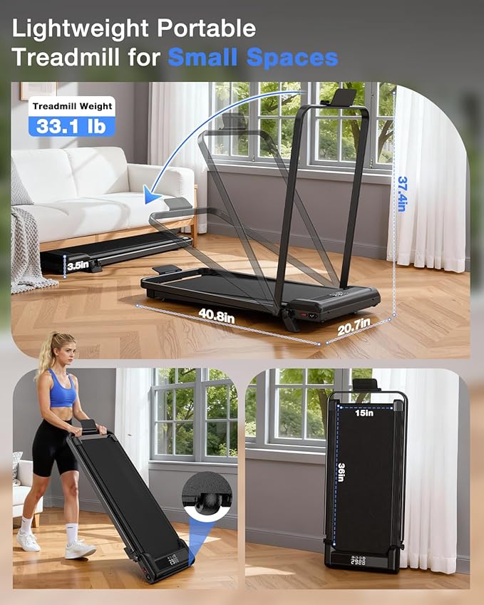 Incline Walking Pad with Handle Bars, 3.5HP Foldable Portable Treadmills for Home Office, Low Noise <40dB Under Desk Treadmill with 330LB Capacity, Wide Running Belt with Remote Control & LED Display