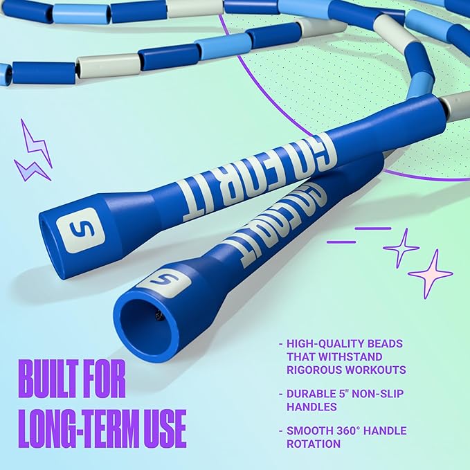 Sportbit Elite Beaded Jump Rope – Adjustable for Kids & Adults, Durable Fitness Skipping Rope for Cardio, Gym, Home & Outdoor Workouts