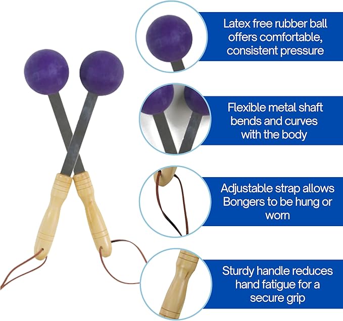 Bongers Handheld Percussion Massage Tool – Deep Tissue Trigger Point Tapping Sticks for Whole Body Pain Relief & Muscle Relaxation (Purple Passion)
