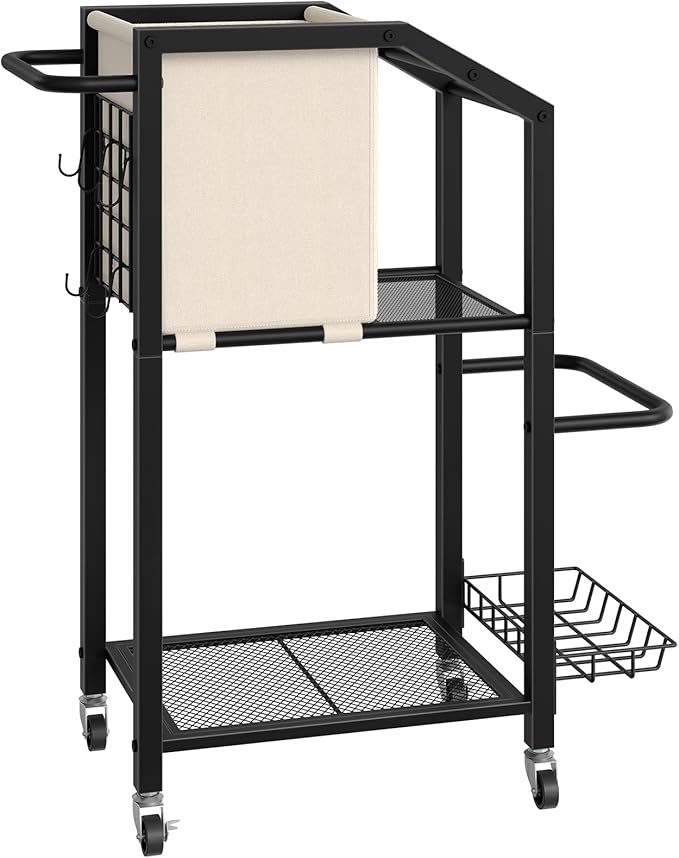 HOOBRO Dumbbell Rack, Weight Rack for Dumbbells, Yoga Mat Storage Rack, Home Gym Storage Rack for Dumbbells Kettlebells Foam Roller, Workout Storage Organizer with Wheels & Hooks, Black BE85CJ01N1