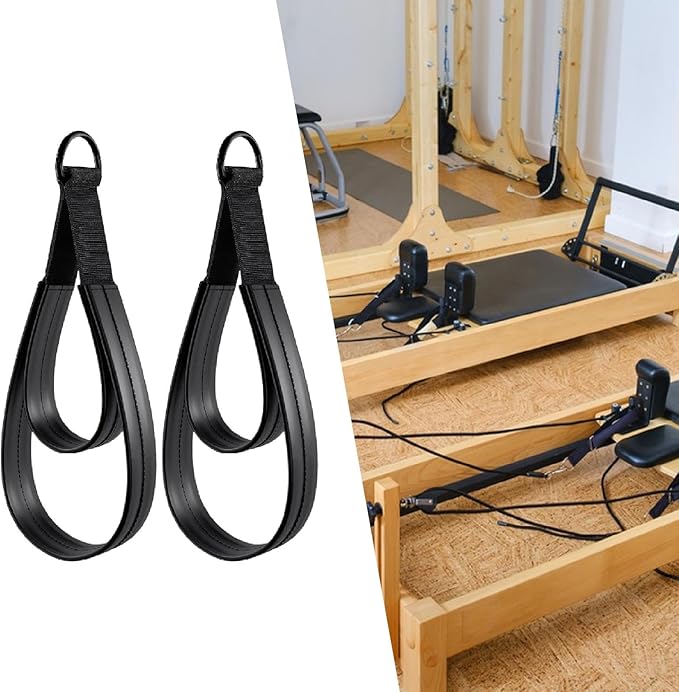 2Pcs Pilates Double Loop Straps for Reformer Comfortable Grip D Rings Strap Handle for Improve Flexibility Strength Dexterity