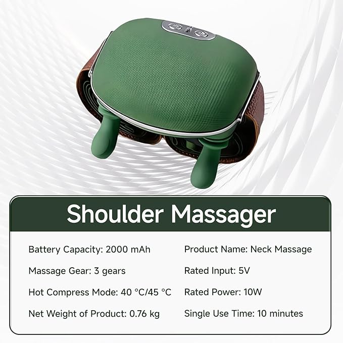 Shoulder Hand Neck Massager Fingers with Heat Simulated Human Hand Design Masajeador De Espalda Y Cuello for Pain Relief Deep Tissue and Back Pain Relief-Green