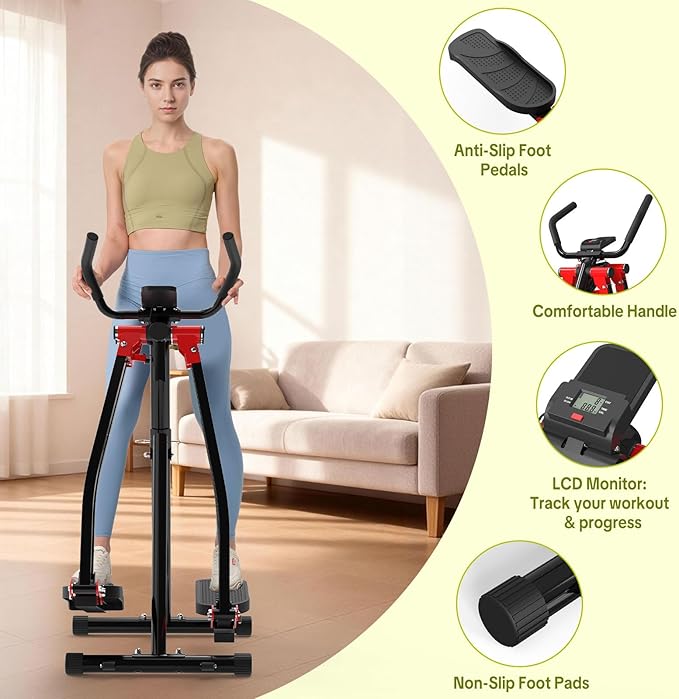 HOTSWEAT Air Walker Exercise Machine, Air Walker Elliptical, Foldable Cardio Cross Trainer Glider for Small Space, Full Body Workout Elliptical Machine for Home Gym