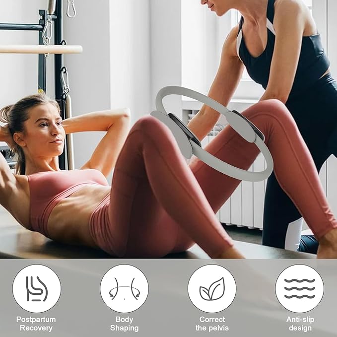 Pilates Ring Fitness Circle 14.96" Yoga Rings Magic Circle with Dual Padded Handles for Toning Arms, Thighs/Legs & Core
