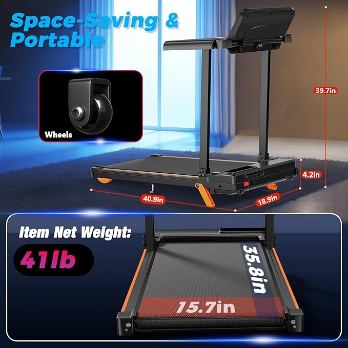 Walking Pad Treadmill with Handle Bar & Incline, Advzon Portable Under Desk Treadmill for Home, 2 in 1 Walking Running Machine with 300+ lbs Capacity and LED Display