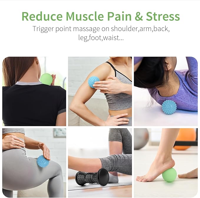 Maliton Massage Ball & Foot Roller - 3-in-1 Set with Spiky Ball, Lacrosse Ball, Massage Roller - Plantar Fasciitis Relief and Heel Spur Pain, Trigger Point Therapy for Deep Muscle Massage.