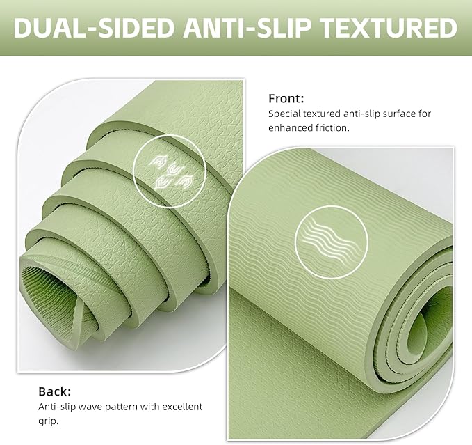 Large Yoga Mat Thick, 76"x32"x0.31"Wide POE Exercise Mat with Non-Slip Surface & Carry Strap, Anti-Tear Workout Mat for Yoga, Pilates, Fitness