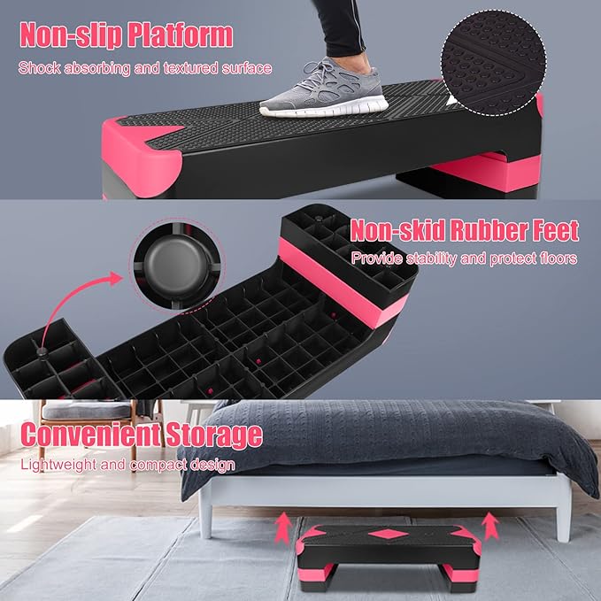 Adjustable Exercise Workout Aerobic Stepper Step Platform Trainer