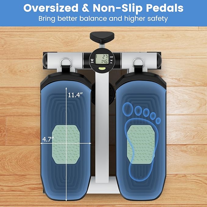 Mini Stair Steppers for Exercise at Home, Hydraulic Step Climber Machine with Resistance Bands & LCD Monitor, Portable Under Desk Stepper for Full Body Cardio Workout