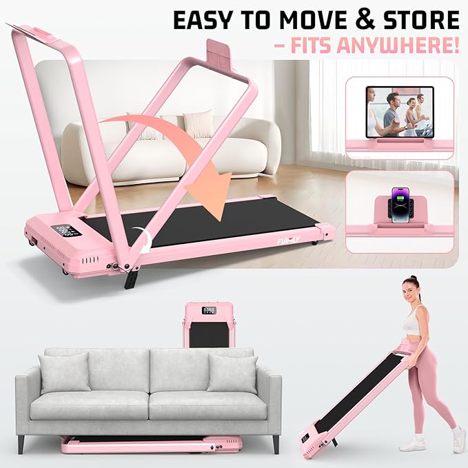 FUNMILY Upgrade Walking Pad Folding Treadmill with 12%/15% & Handle Bar, 3.5HP Foldable Under Desk Compact Treadmills for Home/Office/Gym, 400+lb Capacity, Shock Absorption