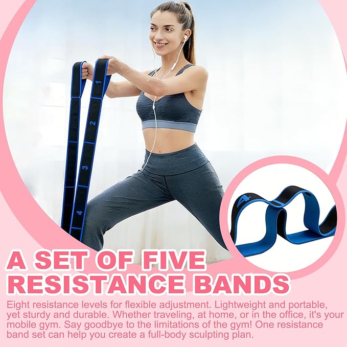 5 Pack Fitness Resistance Bands, Numbered Resistance Bands for Glutes, 8-Section Elastic Training Bands for Yoga, Stretching, Pilates, Fitness