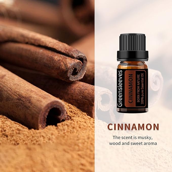 GREENSLEEVES Cinnamon Peppermint Essential Oil Set, 2 x 10ml Pure Plant-Based Fragrance Oil for Aromatherapy, Essential Oils for Diffuser, Massage, Bath Bomb, Scented Candle Soap Making