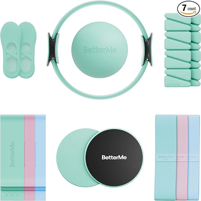 BetterMe Pilates Studio Kit – Pilates Ring, Pilates Ball, Resistance Bands & Sliders – Complete Pilates Equipment Set for Women – Home & Studio Pilates Workout Kit