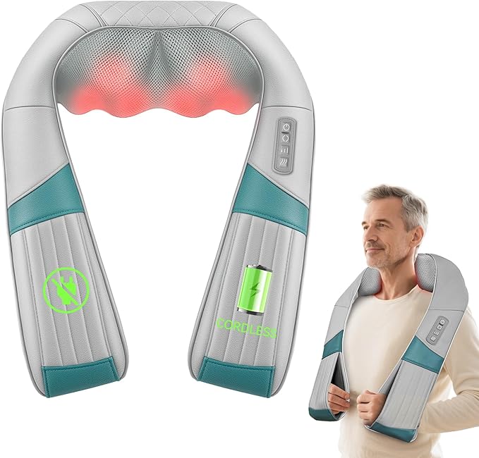 Snailax Cordless Neck Massager with Heat, Rechargeable Shiatsu Neck Back Massager for Pain Relief Deep Tissue, 4D Knead Shoulder Massager Pillow, with Portable Carry Bag, Gifts/Presents for Mom, Dad