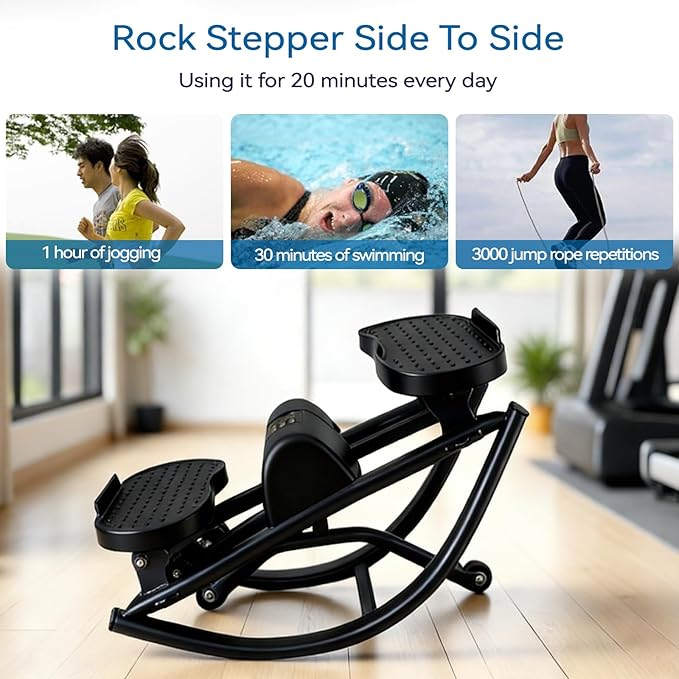 Lateral Rocking Fitness Stepper for Home Workout, Low-Impact Rock Stepper Protects Knees & Joints, Portable Compact Side-to-Side Stepper for Legs, Glutes & Abs Training