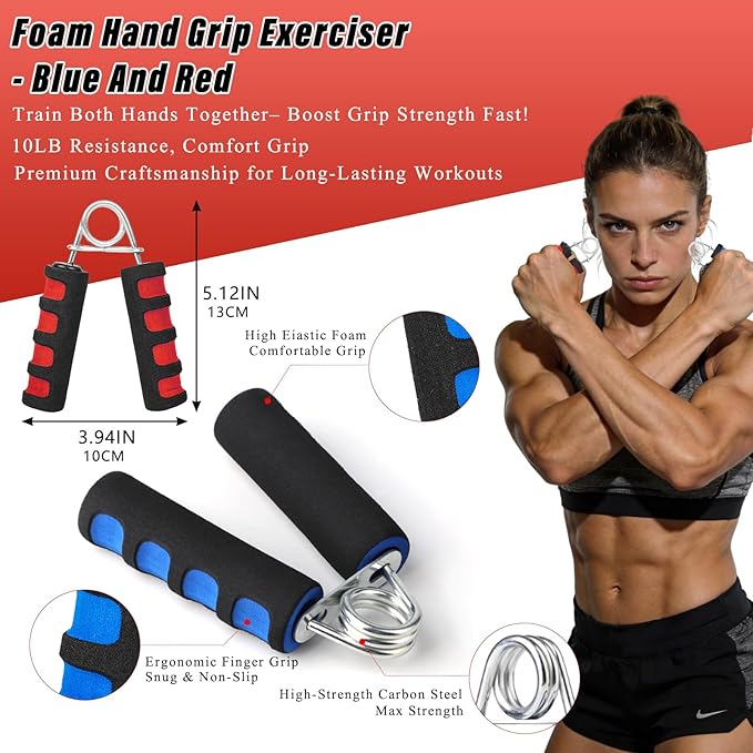 CYFIE Grip Strength Trainer Kit 8 Pack, 2pcs Foam Hand Grip Strengthener, 4pcs Finger Exerciser & 2pcs Grip Rings, Portable Forearm Workout Equipment for Workout Recovery, Office Workers, Musicians & Stress Relief