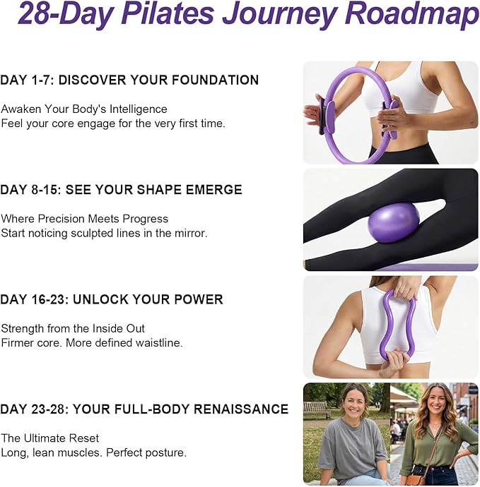 Home Pilates Ring and Ball Set for Women with 5 Resistance Bands 13 inch Magic Circle Workout Starter Kit for Beginners Full Body Toning 15 Min Daily Routine