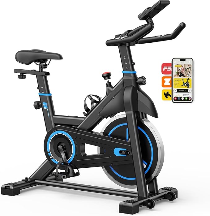 OLIXIS Exercise Bike with APP Control, Brake Pad Stationary Bikes with Quiet Magnetic Resistance, Indoor Cycling Spin Workout Bike with 300.0 lbs Weight Capacity
