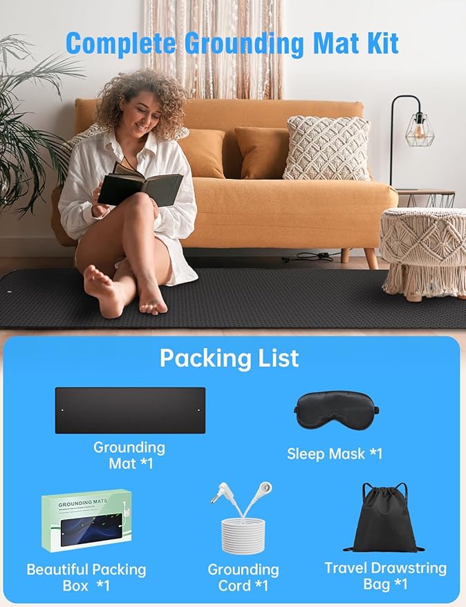 Grounding Mat for Bed with Leather, Improve Sleep, Relieve Stress & Pain, Anti-Slip & Eco-Friendly PU Leather, Includes Grounding Cord & Sleep Mask for Enhanced Rest Magnetic Therapy King-27''×78''