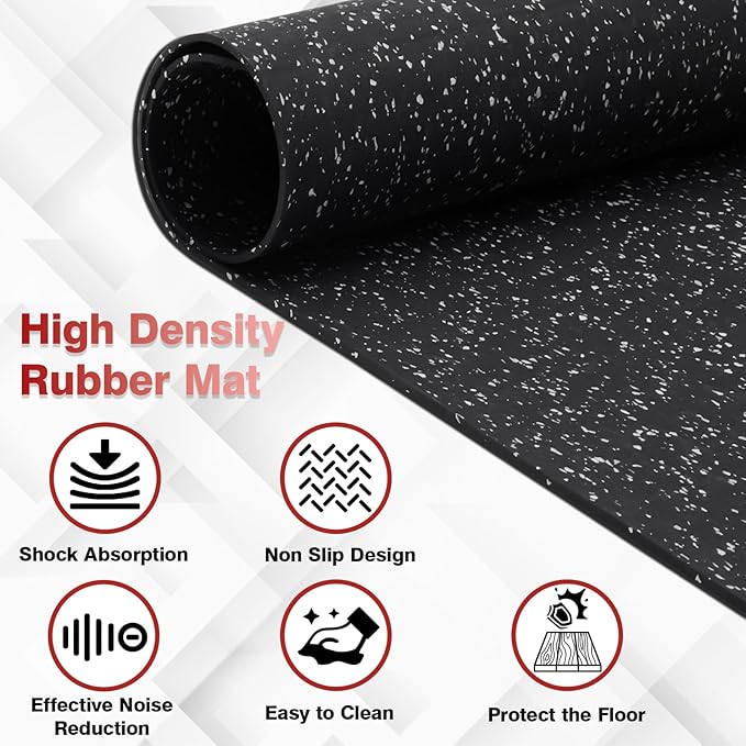 Treadmill Mat for Hardwood Floors - 100% Recycled Rubber Mat for Home Gym Flooring, Durable Workout Fitness Mats, Walking Pad Exercise Bike Equipment Mat, Non-Slip