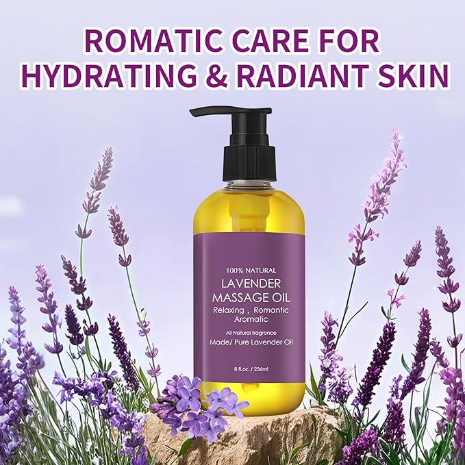 Lavender Massage Oil for Women,Massage Therapy Oil for Soreness & Stiffness,Relaxing Natural Oil for All Skin Types（8oz）