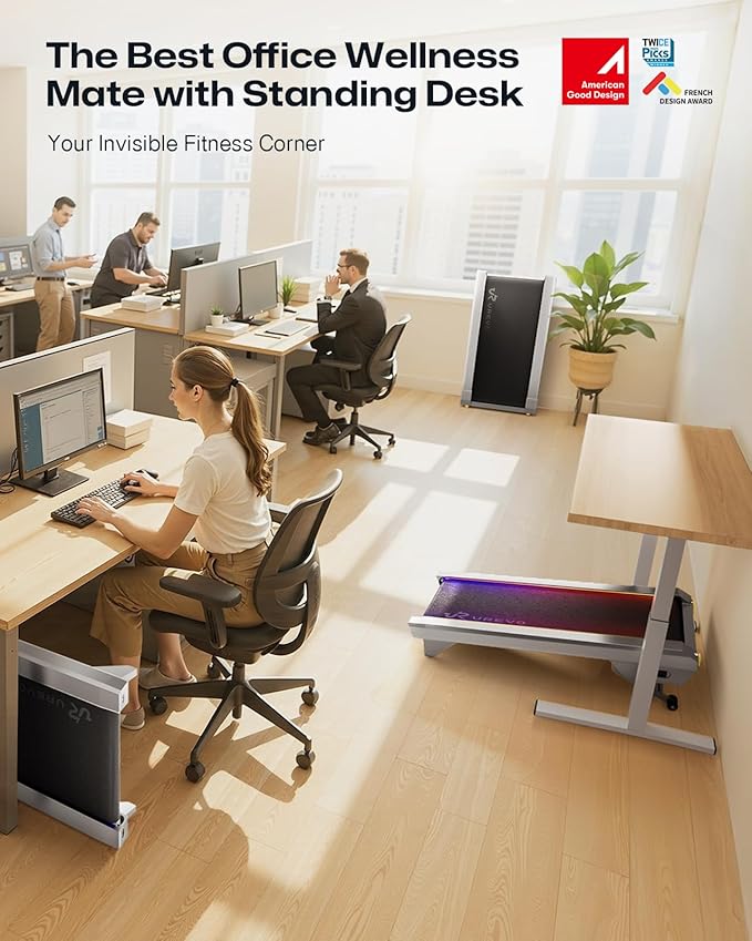 UREVO CyberPad Smart Walking Pad with 14% Auto Incline, Brushless Motorized Under Desk Treadmill for Home Office Fitness, Elegant Speed Lights, Spacious Surface, Digital Controller, AI-Powered App